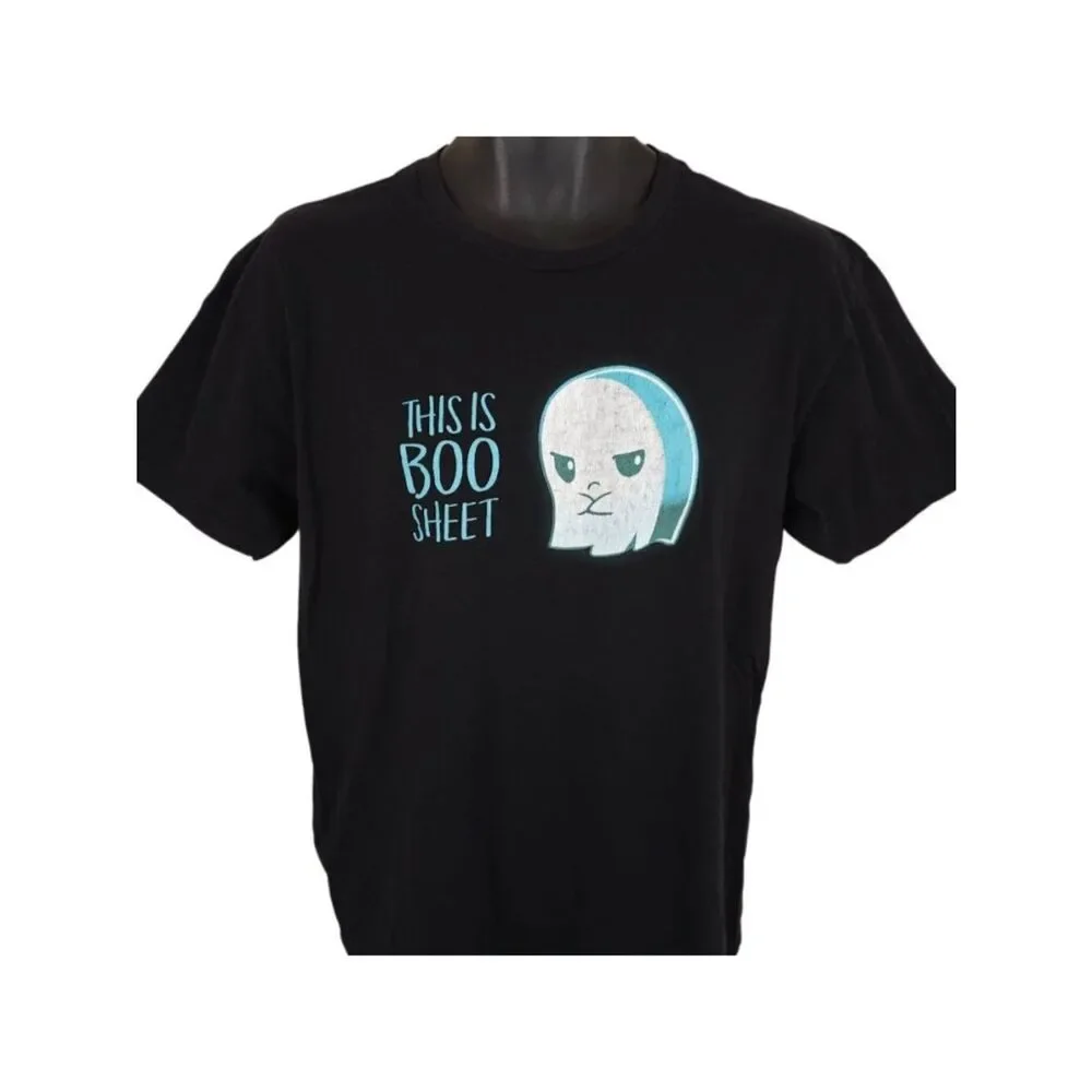 This Is Boo Sheet T Shirt Mens Size Large Black Ghost Halloween Funny Humor Joke